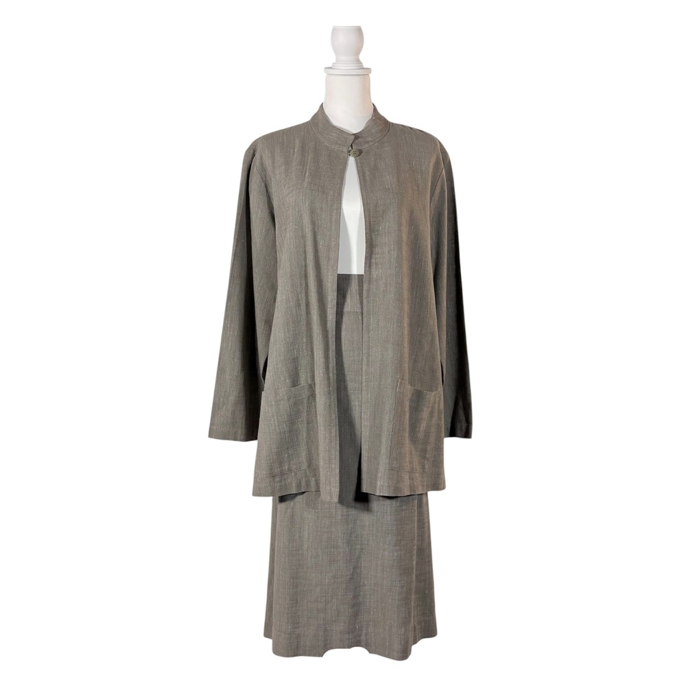 Eileen Fisher Neutral Set Women's L Long Sleeve Top Midi Skirt Minimalist Chic